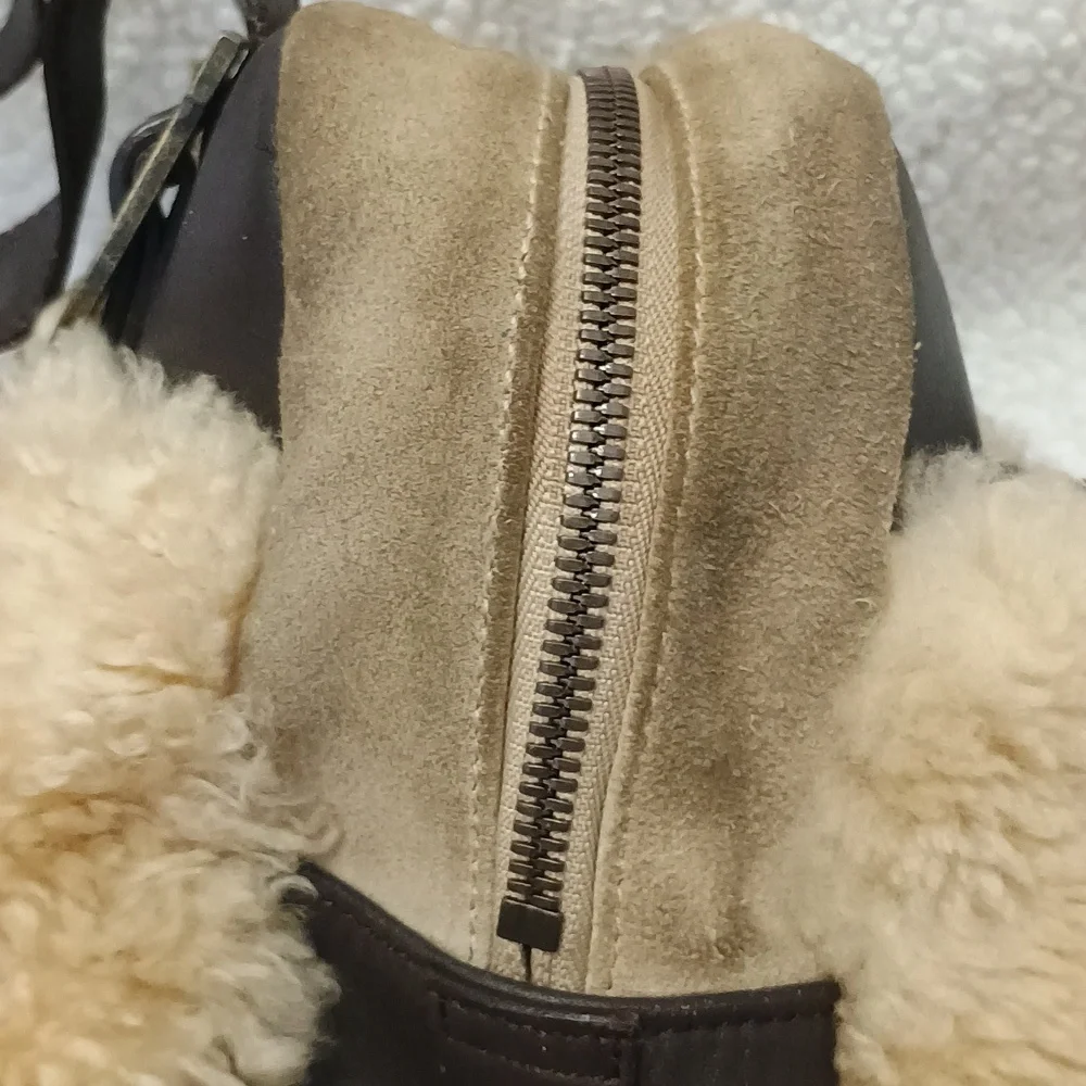 UGG Brown Leather and Cream Shearling Tote Bag